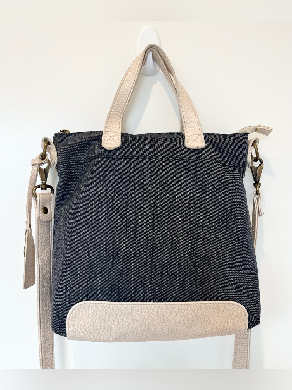 Pistil Handle It Denim & Faux Leather Crossbody Tote Bag Cream Trim Women's